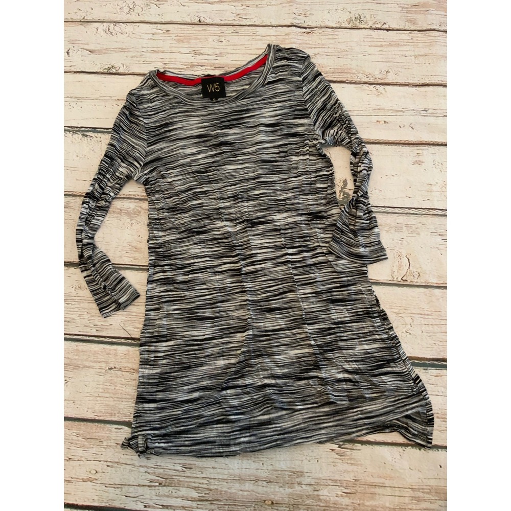 W5 Womens Small Space Dye Long Sleeve Tunic Top Gray Black White Made in USA